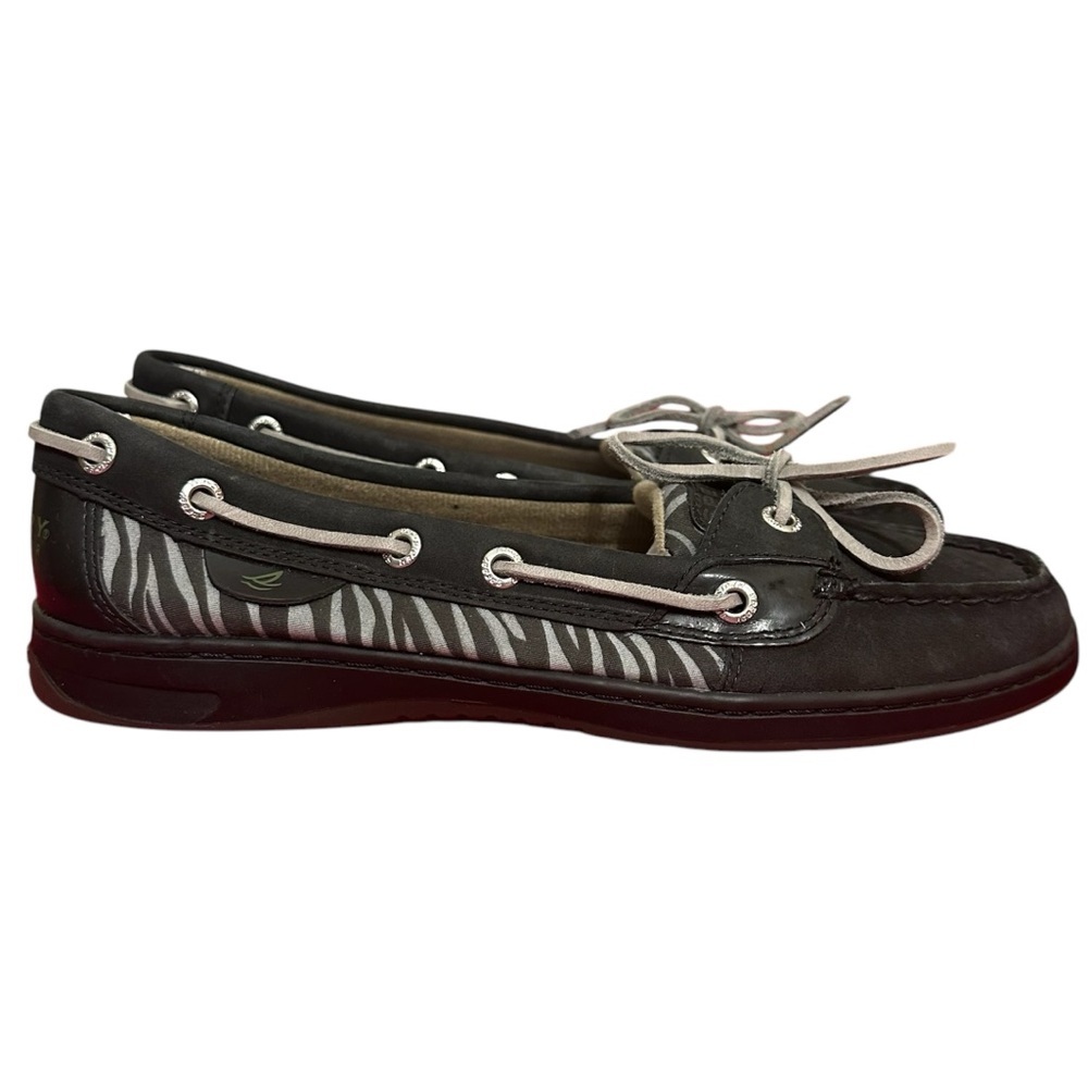 Sperry Women’s Angelfish Boat Shoes Black and Gray Zebra Striped Size 8.5